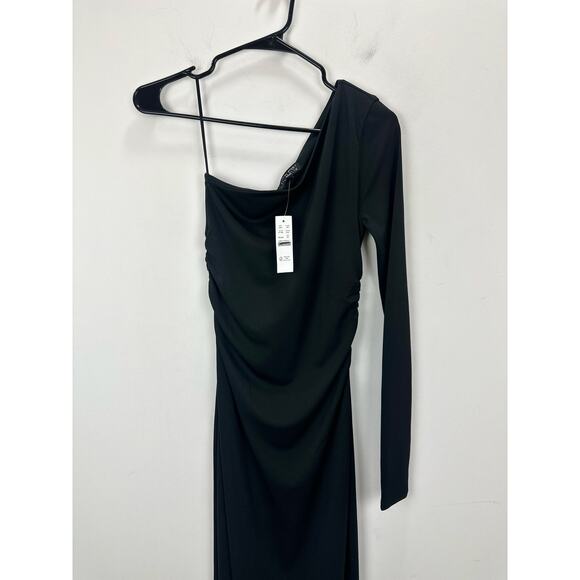 J.Crew One Shoulder Dress Jersey Knit Crepe Draped Ruched Long Black XS NWT - Picture 5 of 10